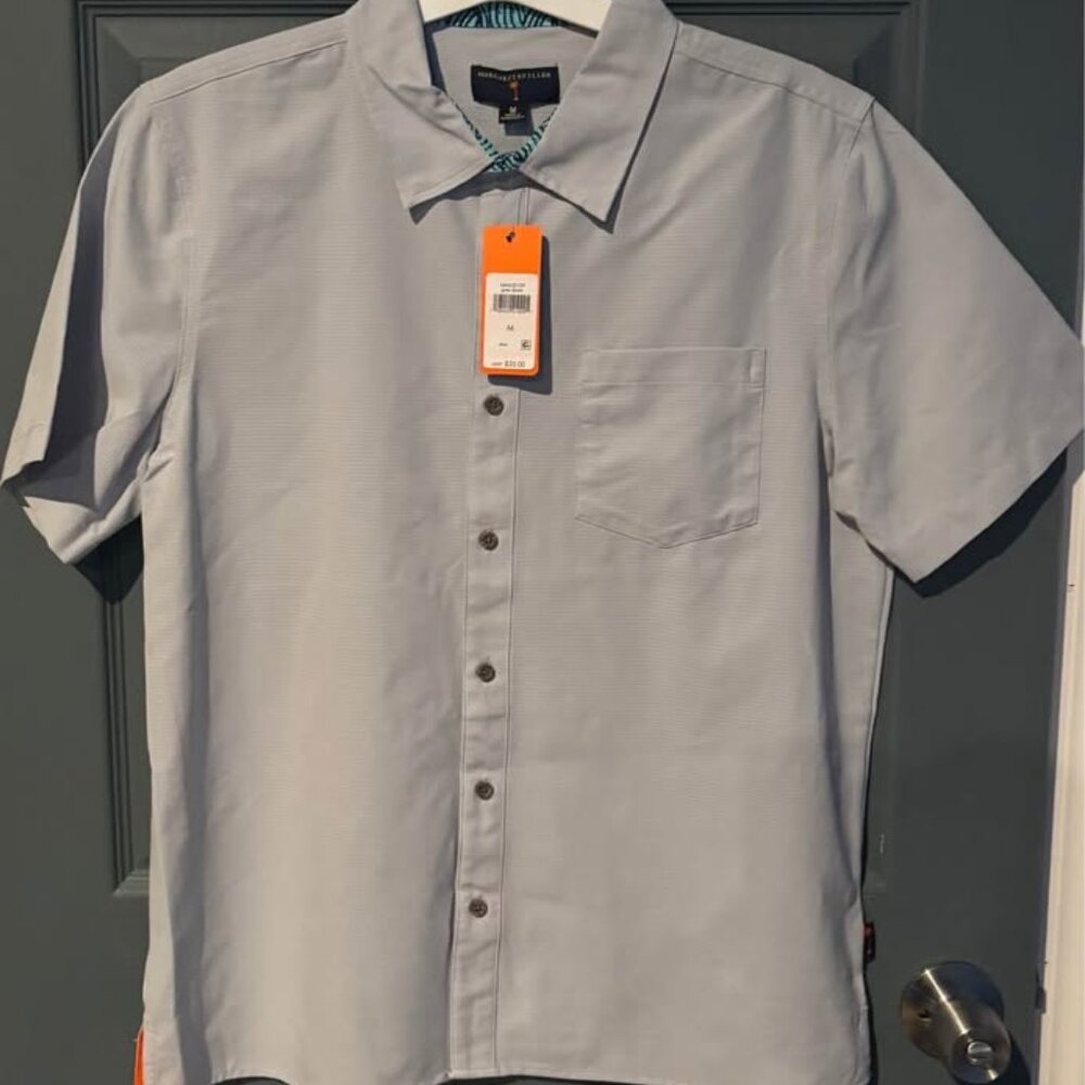 Margaritaville Men's Short Sleeve GRAY DAWN Button Up XL Shirt NWT UPF 30+